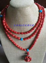 CL03民国包老包浆红色系老琉璃珠子项链链毛衣链1.3米 收藏古玩