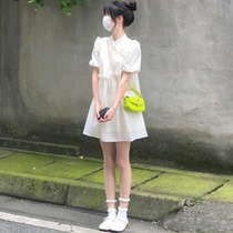 小个子新中式白色连衣裙女夏轻国风复古中长裙设计感小众旗袍裙子