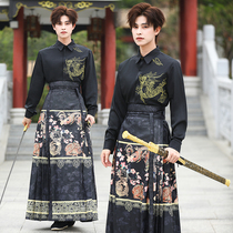 新中式国风马面裙男装古装日常汉服青少年上衣刺绣印花马面裙套装
