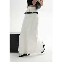 SRYS美式街头设计感白色牛仔裙半身裙高腰中长裙裙子春季新款女装