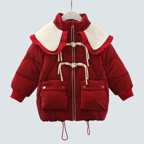 十一二三12岁小孩子女骇秋冬天的御寒棉衣绵服女童大红色带领棉袄