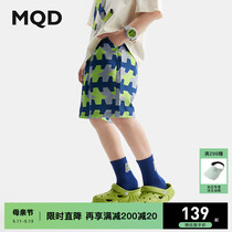 MQD男童沙滩五分裤2024夏季新款满版迷彩印花儿童短裤休闲泳裤子