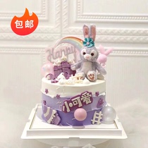 兔子蛋糕装饰摆件网红紫色兔子小公主生日插件城堡彩虹插牌配件