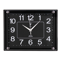 北极星简约静音客厅挂钟长方形黑盘办公石英钟表创意家用玻璃时钟