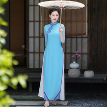 2023新春夏抖音同款改良版奥黛形体服套装演出表演中国风复古旗袍