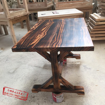 长方桌实木圆桌 火烧色桌火锅桌椅厂家直销桌子椅子组合生产