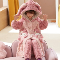 7岁女童珊瑚绒甜美睡衣20217秋冬季法兰绒长款女孩小童家居服套装
