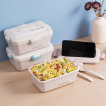 简约日式单层便当盒便携可微波加热麦秆饭盒学生上班族带饭餐盒