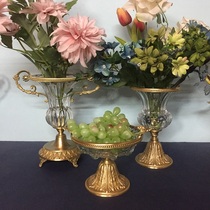 纯铜摆件水晶玻璃果盘鲜花花瓶欧式美式法式家用工艺品客厅样板间