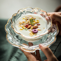 创意日式金边玫瑰玻璃碗 燕窝碗糖水银耳汤碗盅雪糕沙拉碗甜品碗