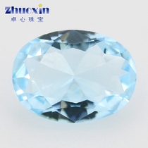 椭圆形浅海蓝玻璃合成宝石裸石 浅蓝色蛋形戒面水晶高仿钻主石