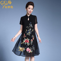 复古中国风夏季雪纺连衣裙中年妈妈装高贵气质修身显瘦改良旗袍