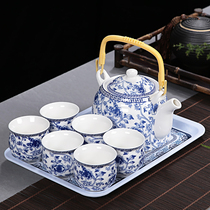 家用青花瓷日式提梁壶小套装大号功夫茶具隔热不烫手陶瓷泡茶杯子
