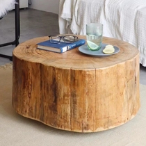 北欧原木茶几民宿设计师创意客厅木头茶桌自然圆形侘寂风实木墩子