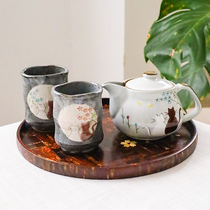 日本进口茶壶茶杯套装九谷烧手绘花下相依功夫茶茶具家用日式泡茶