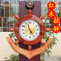 红木挂钟老式时钟地中海风格欧美复古钟表挂墙实木静音船舵石英钟