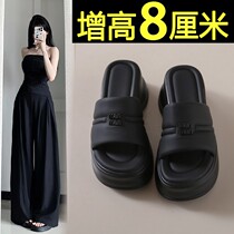 韩国拖鞋女夏季外穿时尚绝美2024新款黑色网红超火厚底松糕凉拖鞋