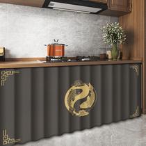 中式厨房橱柜遮挡帘防水防油无门柜子可移动拉帘灶台围挡布魔术贴