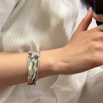 S925纯银ins小众设计光面银手镯女生韩国时尚个性基础款镯子高级