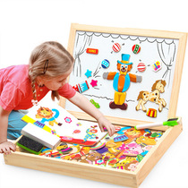 幼儿童磁性动物拼拼乐画板立体拼图百变写字板黑板益智木制玩具