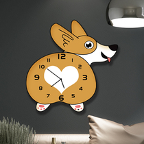 柯基狗卡通创意静音客厅卧室儿童房幼儿园钟表挂钟可爱时尚装饰表