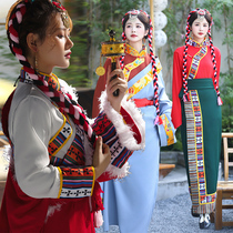 2024藏族服装女锅庄舞裙子民族风藏地旅拍写真服饰套装一片式裹裙