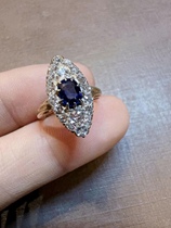 欧洲古董首饰 蓝宝石老戒指18k金钻石戒指天使之眼菱形时尚