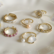 珍珠戒指女小众设计高级感时尚个性可调节贝母复古指环网红爆款