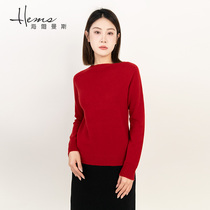 【舒适羊毛】海尔曼斯冬季女圆领长袖本命年新年服红色毛衣羊毛衫