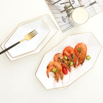 欧式金边餐具创意陶瓷摆盘甜品碟子蛋糕蒸鱼盘子鱼盘鸡翅寿司长方