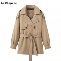 拉夏贝尔/La Chapelle秋季新款高级感双排扣风衣女韩系中长款外套