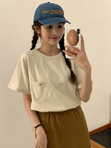 chlee 现货egg韩国东大门代购 2024设计感插肩袖单侧口袋短袖t恤+