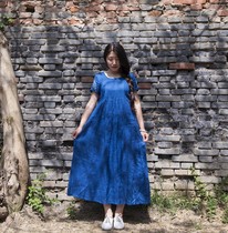 【蓝靛草】原创植物蓝染 靛蓝蜡染传统非遗工艺 连衣裙 苎麻新款