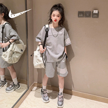 耐克顿女童短袖套装2024新款运动两件套中大童洋气韩版休闲夏装潮