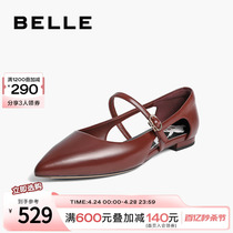 百丽新中式玛丽珍鞋2024夏季女鞋子新款真皮粗跟浅口单鞋BR639BK4