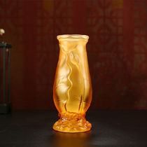 新中式净水瓶 净花瓶 观音供瓶佛仿琉璃浮雕莲花家用插花供佛花瓶