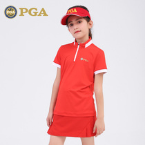 美国PGA儿童高尔夫球服新女童短袖T恤服装春夏季青少年运动童装