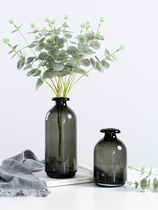 复古黑灰色玻璃花瓶尤加利细口北欧装饰ins插花水培客厅桌面摆件