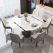 岩板餐桌轻奢现代简约小户型家用可变圆桌伸缩饭桌方圆两用旋转款