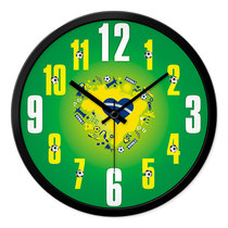 巴西足球挂钟客厅创意卧室静音时尚时钟石英钟表14英寸金属大挂表