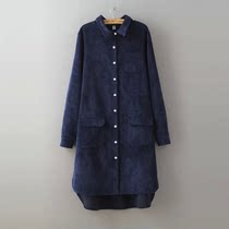 2017秋装新款韩版宽松大码中长款灯芯绒衬衫长袖女衬衣外套女上衣