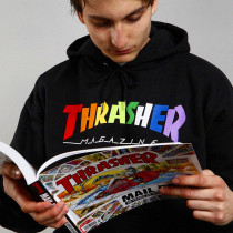【羔羊House】Thrasher Rainbow 美版 彩虹火焰字母加绒卫衣帽衫