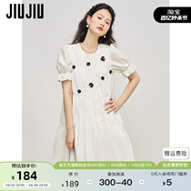 JIUJIU白色初恋泡泡袖连衣裙女设计感小众夏2024年新款高腰公主裙