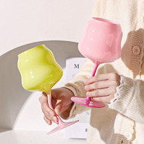 川岛屋粉色扭扭高脚杯高颜值酒杯女生可爱创意设计感杯子生日礼物