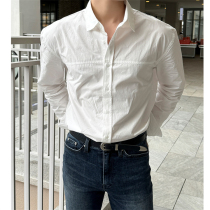 MRDONG韩国男装代购时尚拼接设计师高品纯棉轻熟简约宽松长袖衬衫