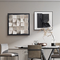 正方形餐厅装饰画现代简约客厅两联挂画高级感黑白几何饭厅壁画