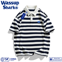 Wassup Shark日系条纹POLO衫短袖T恤男夏 珠地棉透气宽松休闲翻领