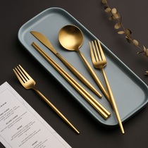 北欧304不锈钢西餐餐具家用牛排刀叉盘子套装网红筷勺叉子三件套