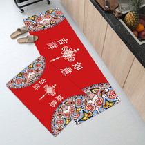 新中式过年门垫新春国潮厨房防滑垫喜庆红色卧室床边地垫地毯机洗