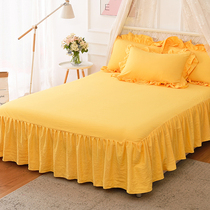 ins水洗棉床裙单件简约纯色床罩床单双层花边单人双人防滑防尘套